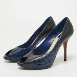 Dior Navy Blue/Black Sneak Embossed Miss Dior Pumps Size 39.5