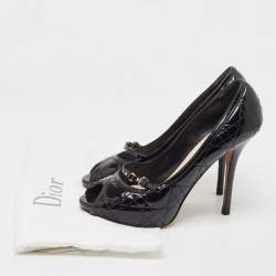 Pre Owned Dior Black Cannage Patent Leather Peep Toe Platform Pumps Size 40