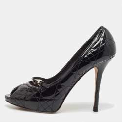 Pre Owned Dior Black Cannage Patent Leather Peep Toe Platform Pumps Size 40