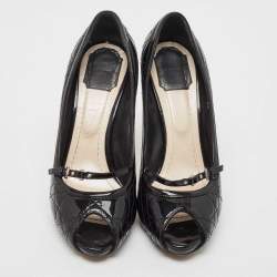 Pre Owned Dior Black Cannage Patent Leather Peep Toe Platform Pumps Size 40
