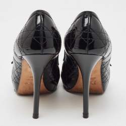Pre Owned Dior Black Cannage Patent Leather Peep Toe Platform Pumps Size 40