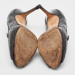 Pre Owned Dior Black Cannage Patent Leather Peep Toe Platform Pumps Size 40