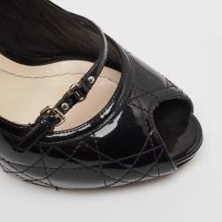 Pre Owned Dior Black Cannage Patent Leather Peep Toe Platform Pumps Size 40
