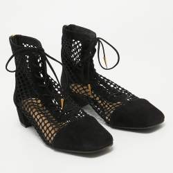 Dior Black Mesh and Suede Naughtily D Ankle Boots Size 37.5