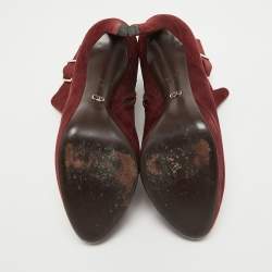 Dior Burgundy Suede Buckle Detail Platform Ankle Booties Size 40