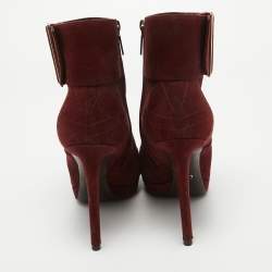 Dior Burgundy Suede Buckle Detail Platform Ankle Booties Size 40