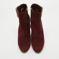 Dior Burgundy Suede Buckle Detail Platform Ankle Booties Size 40