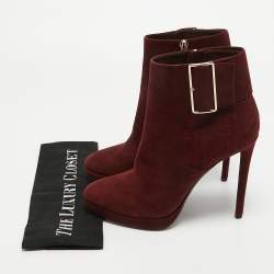 Dior Burgundy Suede Buckle Detail Platform Ankle Booties Size 40