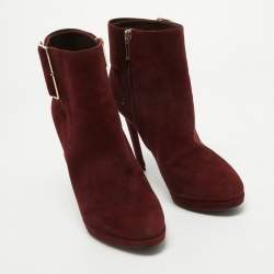 Dior Burgundy Suede Buckle Detail Platform Ankle Booties Size 40