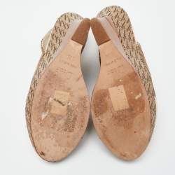Dior Cream/Brown Oblique Canvas and Leather Wedge Sandals Size 37.5