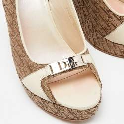 Dior Cream/Brown Oblique Canvas and Leather Wedge Sandals Size 37.5