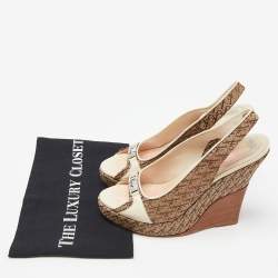 Dior Cream/Brown Oblique Canvas and Leather Wedge Sandals Size 37.5