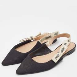 Dior Black Canvas J'Adior Slingback Flats Size 37