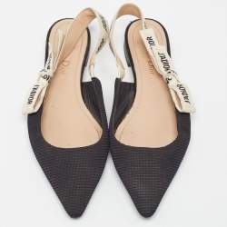 Dior Black Canvas J'Adior Slingback Flats Size 37