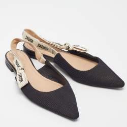 Dior Black Canvas J'Adior Slingback Flats Size 37