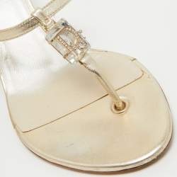 Pre Owned Dior Metallic Gold Leather Crystal Embellished Slide Size 37