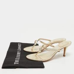 Pre Owned Dior Metallic Gold Leather Crystal Embellished Slide Size 37