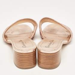Dior Rose Gold Embroidered Logo Canvas Crystal Embellished Dway Slide Sandals Size 40.5