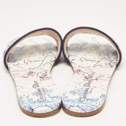 Pre Owned Dior Navy Blue/White Embroidered Logo Canvas Dway Flat Slides Size 41