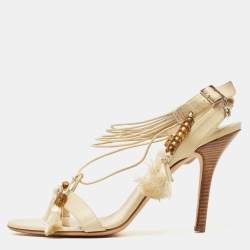 Pre Owned Dior Cream Leather Ankle Wrap Sandals Size 39