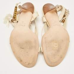 Pre Owned Dior Cream Leather Ankle Wrap Sandals Size 39