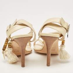 Pre Owned Dior Cream Leather Ankle Wrap Sandals Size 39