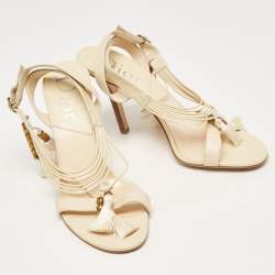 Pre Owned Dior Cream Leather Ankle Wrap Sandals Size 39