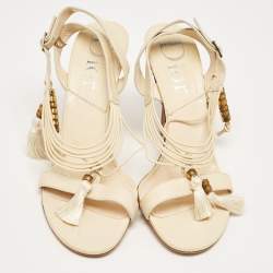 Pre Owned Dior Cream Leather Ankle Wrap Sandals Size 39