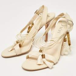 Pre Owned Dior Cream Leather Ankle Wrap Sandals Size 39