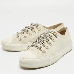 Dior White Canvas Walk'n'Dior Low Top Sneakers Size 39.5