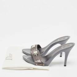 Dior Metallic Leather Diorissimo Slide Sandals Size 40