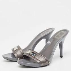 Dior Metallic Leather Diorissimo Slide Sandals Size 40