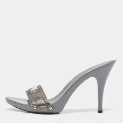 Dior Metallic Leather Diorissimo Slide Sandals Size 40