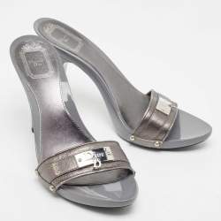 Dior Metallic Leather Diorissimo Slide Sandals Size 40