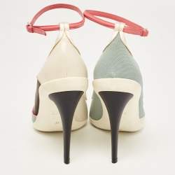Pre Owned Dior Multicolor Mesh and Leather Pointed Toe Ankle Strap Pumps Size 37