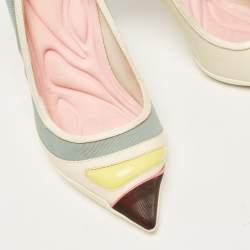 Pre Owned Dior Multicolor Mesh and Leather Pointed Toe Ankle Strap Pumps Size 37