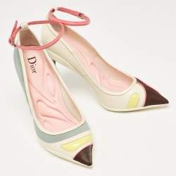 Pre Owned Dior Multicolor Mesh and Leather Pointed Toe Ankle Strap Pumps Size 37