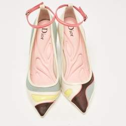 Pre Owned Dior Multicolor Mesh and Leather Pointed Toe Ankle Strap Pumps Size 37