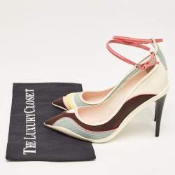 Pre Owned Dior Multicolor Mesh and Leather Pointed Toe Ankle Strap Pumps Size 37