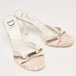 مملوكة مسبقًا Dior Tricolor Canvas and Patent Slide Sandals Size 39