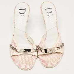 مملوكة مسبقًا Dior Tricolor Canvas and Patent Slide Sandals Size 39
