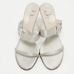 Dior Grey Satin Logo Slide Sandals Size 40