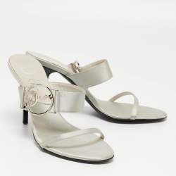 Dior Grey Satin Logo Slide Sandals Size 40
