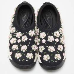 Dior Black/Pink Crystal Embellished Mesh Fusion Slip-On Sneakers Size 36