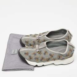 مملوكة مسبقًا Dior Grey Beads Embellished/ Embroidery Mesh Fusion Sneakers Size 36