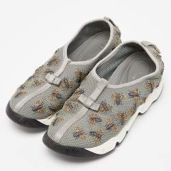 مملوكة مسبقًا Dior Grey Beads Embellished/ Embroidery Mesh Fusion Sneakers Size 36