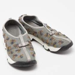 مملوكة مسبقًا Dior Grey Beads Embellished/ Embroidery Mesh Fusion Sneakers Size 36