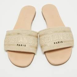 Dior Two Tone Logo Embroidered Canvas Dway Flat Slides Size 39.5