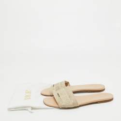 Dior Two Tone Logo Embroidered Canvas Dway Flat Slides Size 39.5