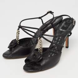 Dior Black Leather Ankle Strap Sandals Size 39.5 
